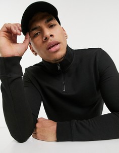 Черный свитшот с воротником-стойкой на короткой молнии Burton Menswear-Черный цвет