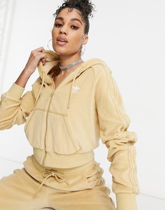 Бежевый велюровый худи на молнии в стиле "Relaxed Risqué" adidas Originals