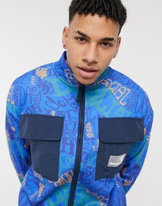 Голубая куртка-свитшот в стиле oversized на длинной молнии с нейлоновыми карманами и сплошным принтом ASOS Daysocial-Голубой