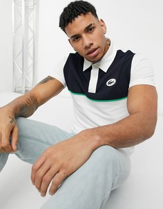 Белая футболка-поло с черными вставками Lacoste-Черный цвет