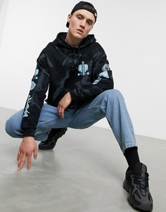 Черный oversized-худи с выбеленным эффектом и принтом на рукавах ASOS DESIGN-Черный цвет