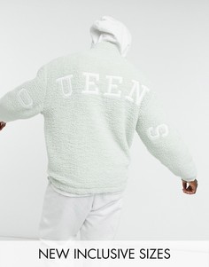 Плюшевая oversized-олимпийка пастельно-зеленого цвета с аппликацией "Queens" на спине ASOS DESIGN-Зеленый цвет
