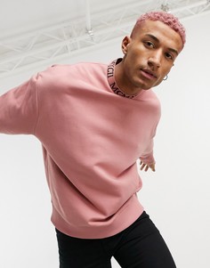 Свитшот в стиле oversized с горловиной из жаккарда в рубчик ASOS DESIGN-Розовый цвет