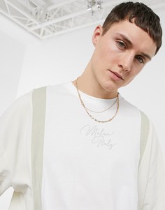 Бежевая oversized-футболка в стиле колор блок с принтом города ASOS DESIGN-Белый