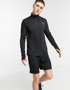 Черный свитшот на короткой молнии PUMA Running Favorite-Черный цвет