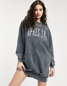 Серое платье-свитшот мини в стиле oversized с надписью "Apres Ski" и принтом тай-дай ASOS DESIGN-Зеленый цвет