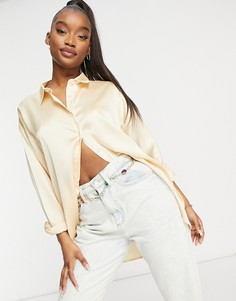 Бежевая атласная oversized-рубашка Missguided-Бежевый