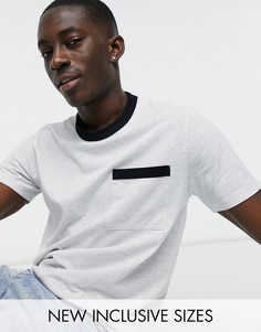 Белая меланжевая футболка с контрастной горловиной и отделкой кармана ASOS DESIGN-Белый