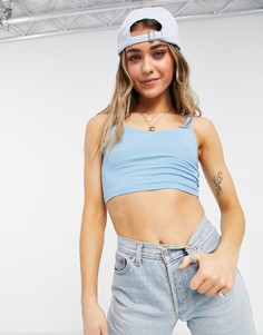 Голубая майка в рубчик из органического хлопка от комплекта из трех предметов Monki Key-Голубой