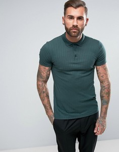 Зеленая обтягивающая футболка-поло в рубчик ASOS-Зеленый
