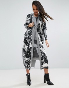 Длинный кафтан с принтом Religion-Белый