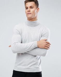 Светло-серый трикотажный джемпер с отворачивающимся воротом Burton Menswear