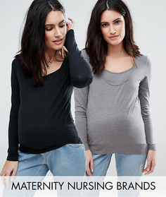 Набор из 2 трикотажных топов с длинными рукавами для беременных и кормящих Mamalicious-Мульти Mama.Licious