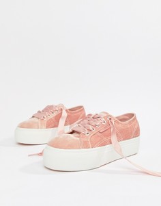 Розовые велюровые кроссовки на платформе Superga-Розовый