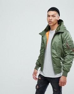 Утепленный бомбер с капюшоном на меховой подкладке Alpha Industries MA-1-Зеленый