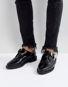Кожаные туфли с острым носком и пряжками T.U.K-Черный TUK