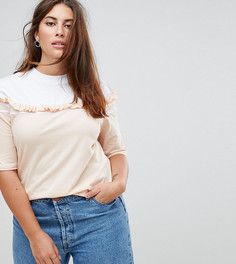 Футболка с контрастной оборкой и полосками ASOS CURVE-Мульти