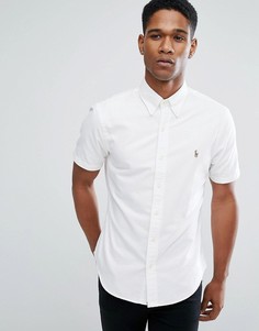 Белая узкая оксфордская рубашка с короткими рукавами Polo Ralph Lauren-Белый