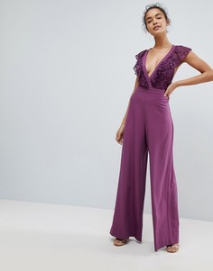 Кружевной комбинезон с запахом и широкими штанинами ASOS-Фиолетовый