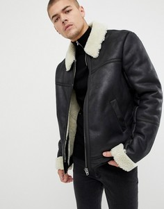 Черная куртка из искусственной овечьей шерсти ASOS DESIGN-Черный