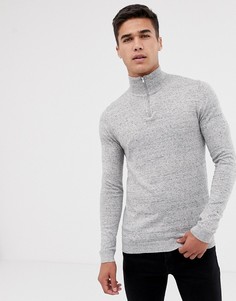 Серый меланжевый джемпер с высоким воротником и молнией ASOS DESIGN