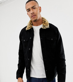 Джинсовая куртка с меховым леопардовым воротником ASOS DESIGN Tall-Черный