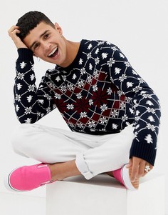 Новогодний темно-синий джемпер с праздничным рисунком ASOS DESIGN