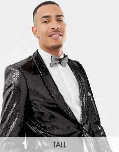 Черный супероблегающий пиджак с пайетками Twisted Tailor