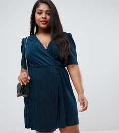 Плиссированное платье мини с пуговицами ASOS DESIGN Curve-Зеленый