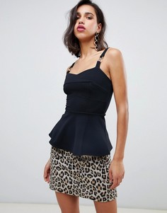 Черный топ на бретельках с баской River Island