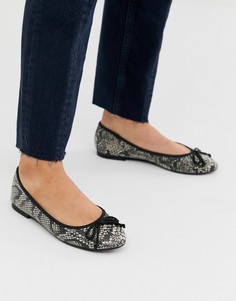 Балетки с бантом и змеиным принтом ASOS DESIGN - Loretta-Мульти