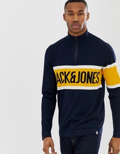 Пуловер с короткой молнией и логотипом Jack & Jones core-Темно-синий