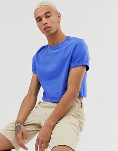 Синяя короткая футболка с круглым вырезом и отворотами на рукавах ASOS DESIGN-Синий