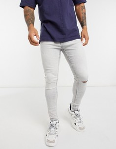 Супероблегающие джинсы с рваными коленями Bershka-Серый