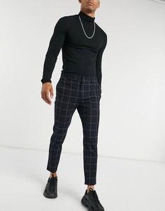 Темно-синие брюки скинни в клетку Bershka-Темно-синий