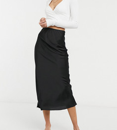 Черная атласная юбка косого кроя в стиле комбинации ASOS DESIGN Tall-Черный цвет