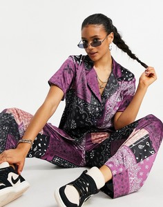 Атласная oversized-рубашка в стиле пэчворк с принтом в виде бандан от комплекта CD Femme-Многоцветный