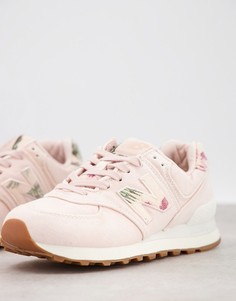 Розовые кроссовки с принтом в виде листьев New Balance 574-Розовый цвет