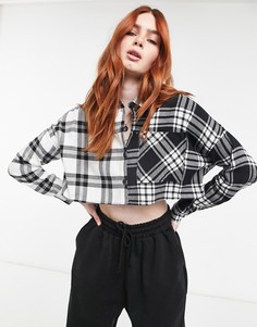 Укороченная рубашка в клетку со смешанным дизайном Bershka-Многоцветный