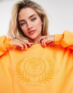 Оранжевый свитшот в стиле oversized с вышитым логотипом Bershka-Оранжевый цвет