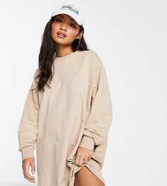 Бежевое платье-свитшот в стиле oversized со свободной задней частью ASOS DESIGN Petite-Черный