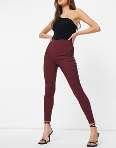 Бордовые зауженные брюки с завышенной талией ASOS DESIGN-Красный