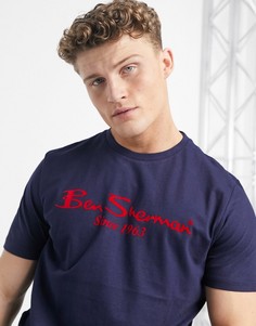 Футболка с большим логотипом с набивкой флок Ben Sherman-Темно-синий