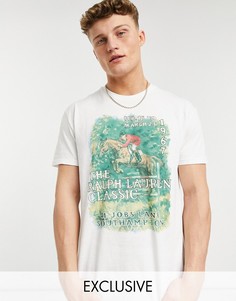 Белая меланжевая футболка классического кроя в стиле oversized с винтажным принтом верховой езды Polo Ralph Lauren-Белый
