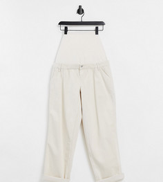 Чиносы кремового цвета свободного кроя с поясом с посадкой поверх животика ASOS DESIGN Maternity-Кремовый