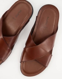 Коричневые кожаные сандалии с перекрещенными ремешками Aldo Zemgales-Коричневый цвет