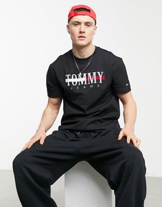 Черная футболка с большим логотипом в виде флага Tommy Jeans Timeless-Черный цвет