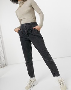 Черные выбеленные джинсы прямого кроя с завышенной талией River Island-Черный цвет