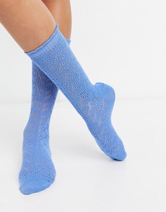 Голубые высокие носки до середины голени с ажурным узором сердечек ASOS DESIGN-Голубой
