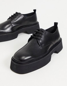 Черные кожаные туфли на шнуровке с квадратным носком и толстой подошвой ASOS DESIGN-Черный цвет